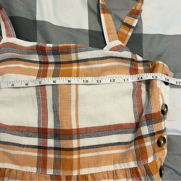 American Eagle Plaid Cotton Linen Cropped Wide Leg Jumpsuit size 6 - Picture 12 of 14